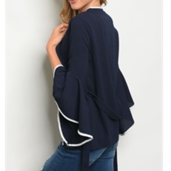 Navy Open Front Kimono Cardigan - Picture 8 of 8